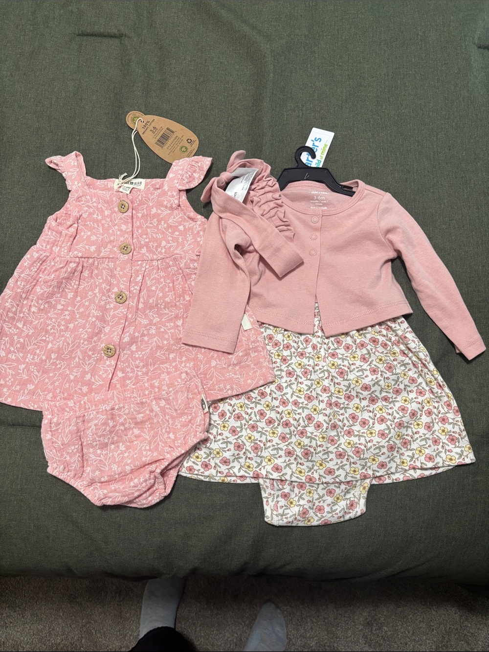 2 new infant dress outfits  3-6 months carters and rabbit bear